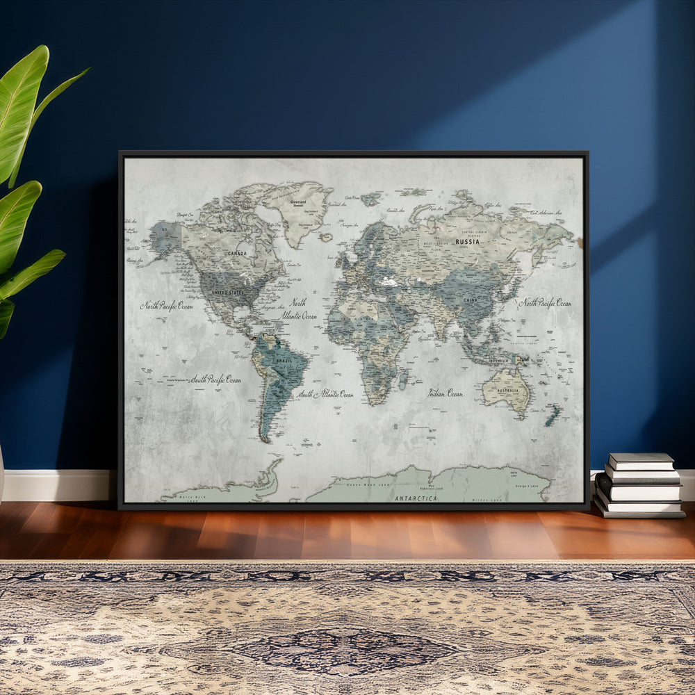 Neutral Vintage World Map Canvas Wall Art Print, Classic Map