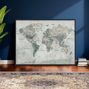 Neutral Vintage World Map Canvas Wall Art Print, Classic Map