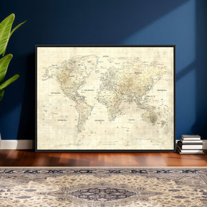 Colorful Watercolor World Map Canvas Wall Art – Framed