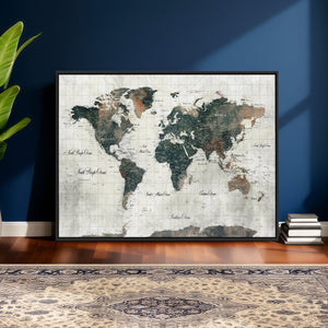 World Map Canvas Print – Framed Travel Map Wall Art for