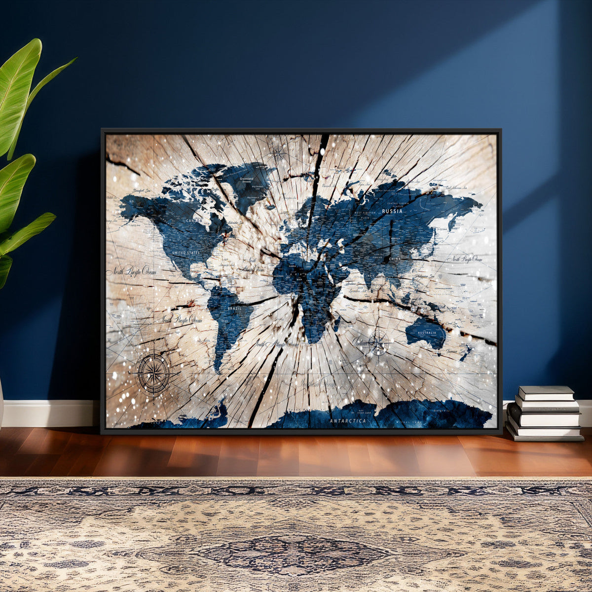 Rustic World Map Canvas Print – Framed Wall Art for Couples,