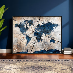 Rustic World Map Canvas Print – Framed Wall Art for Couples,