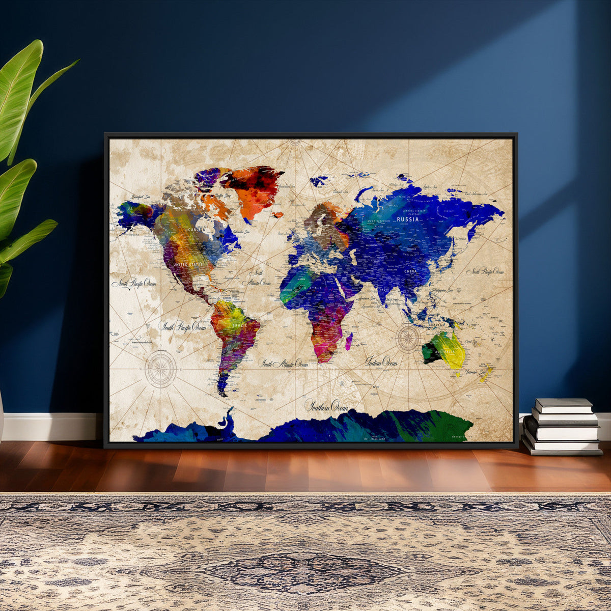 Watercolor World Map Canvas Print – Framed Wall Art for