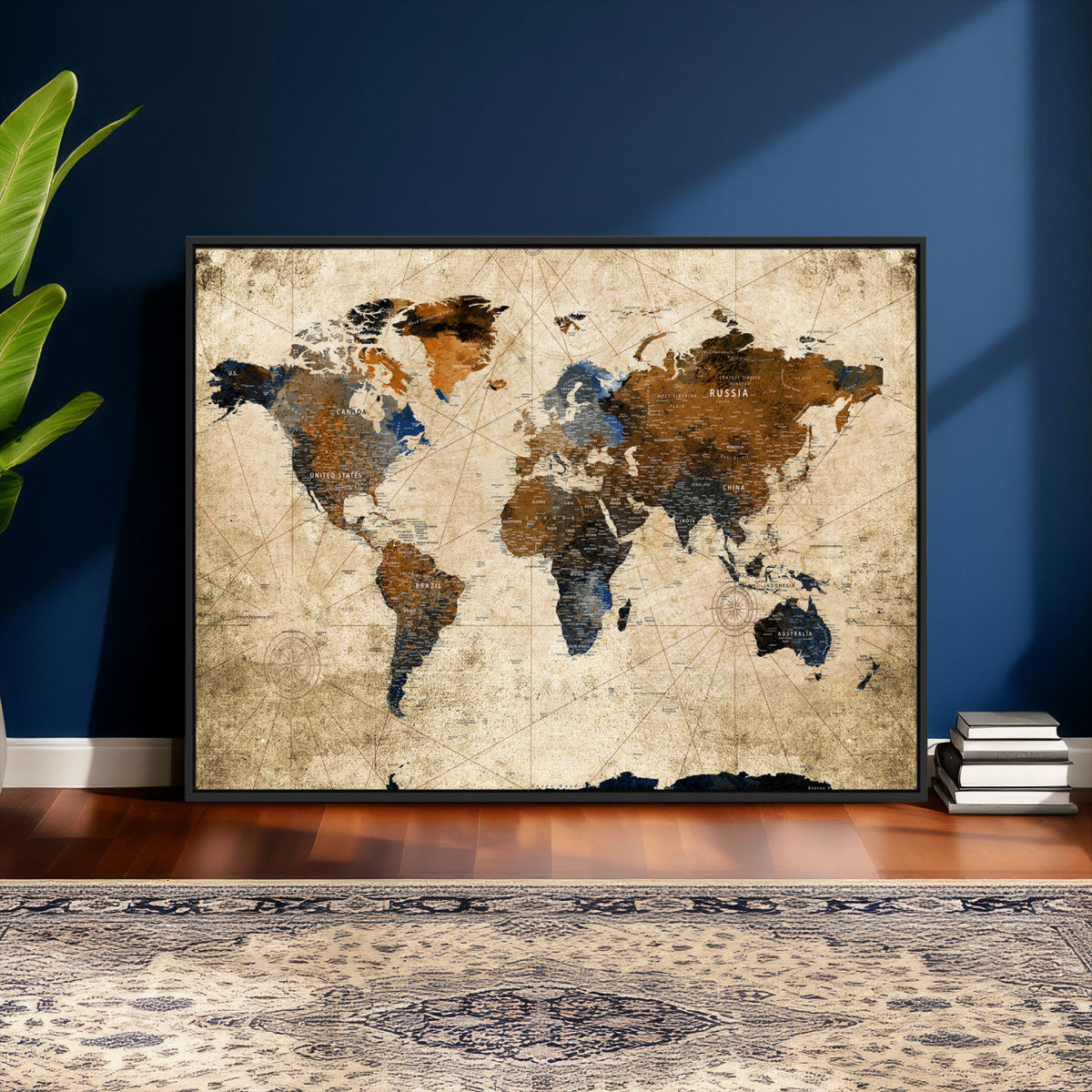 World Map Wall Art Canvas Print, Modern Decorative Framed