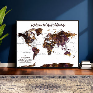 Custom Push Pin World Map Wall Art Canvas Print –