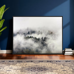 Foggy Forest Wall Art Canvas Print, Misty Pine Tree