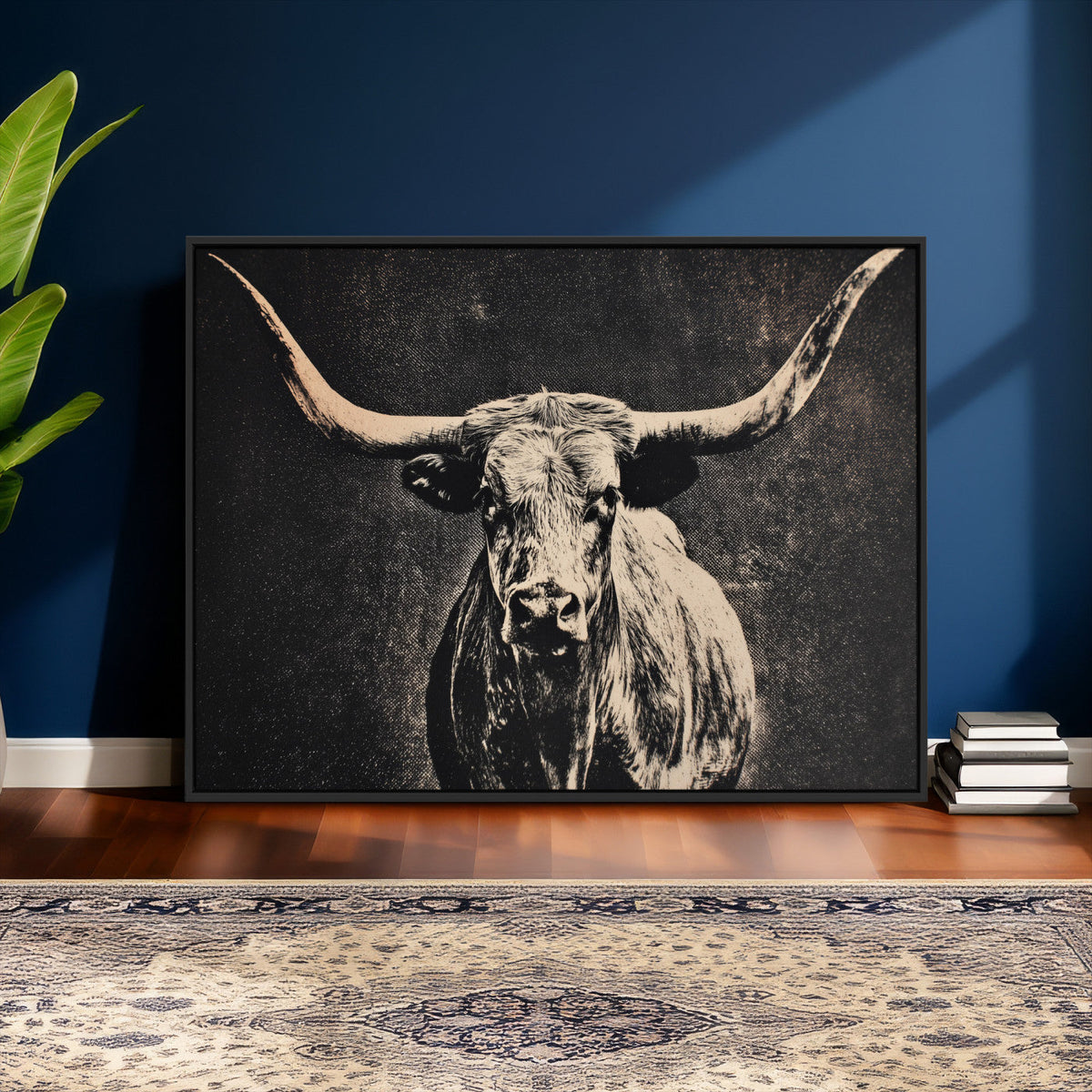 Vintage Texas Longhorn Bull Wall Art Canvas Print, Cow
