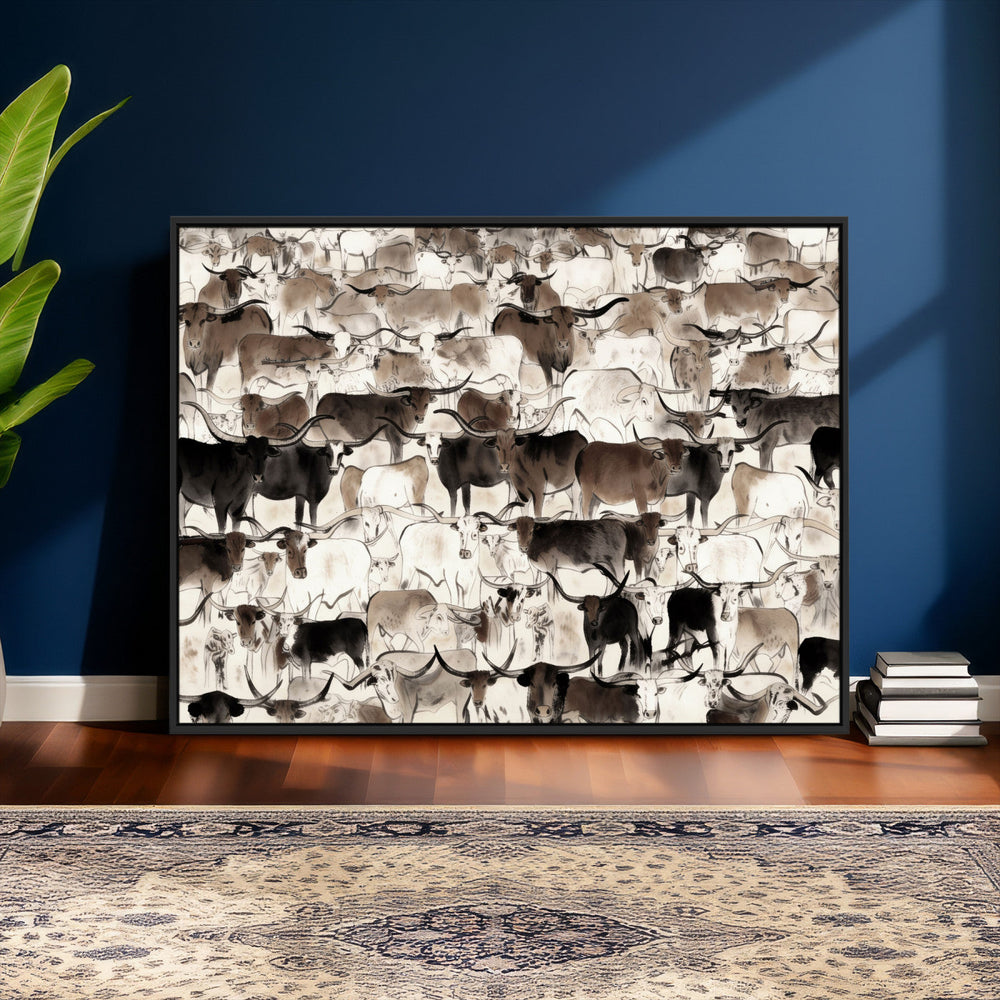 Abstract Texas Longhorn Print - Longhorn Herd Print for