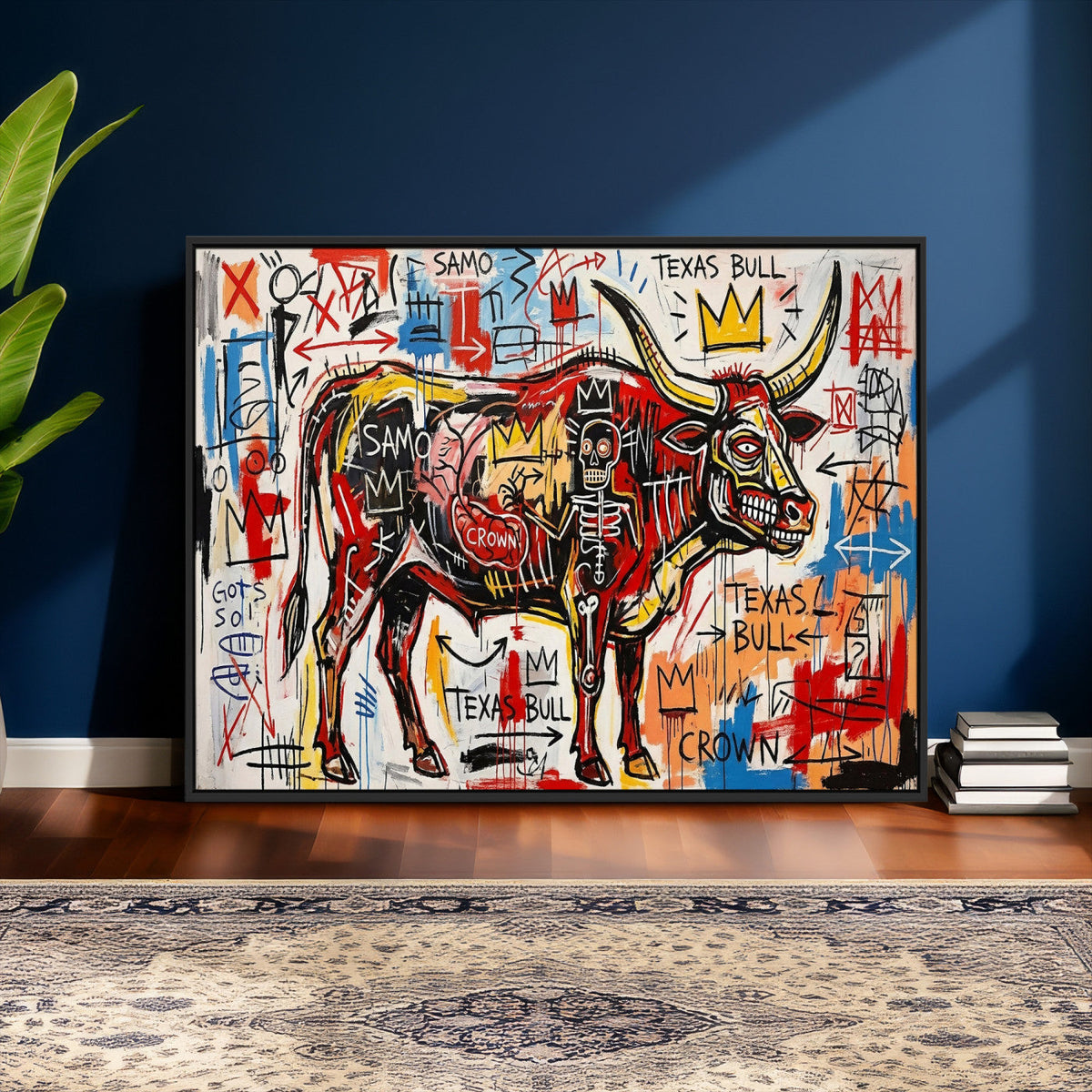 Texas Bull Wall Art Canvas Print, Abstract Graffiti Bull