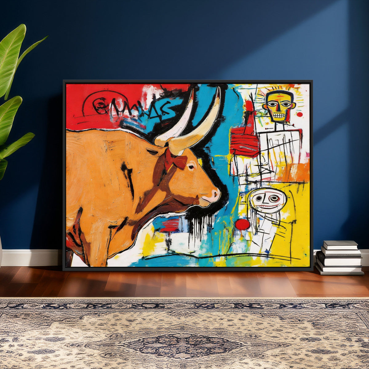 Basquiat Style Bull Graffiti Wall Art Canvas Print, Street