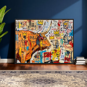 Basquiat Style Bull Graffiti Wall Art Canvas Print, Street