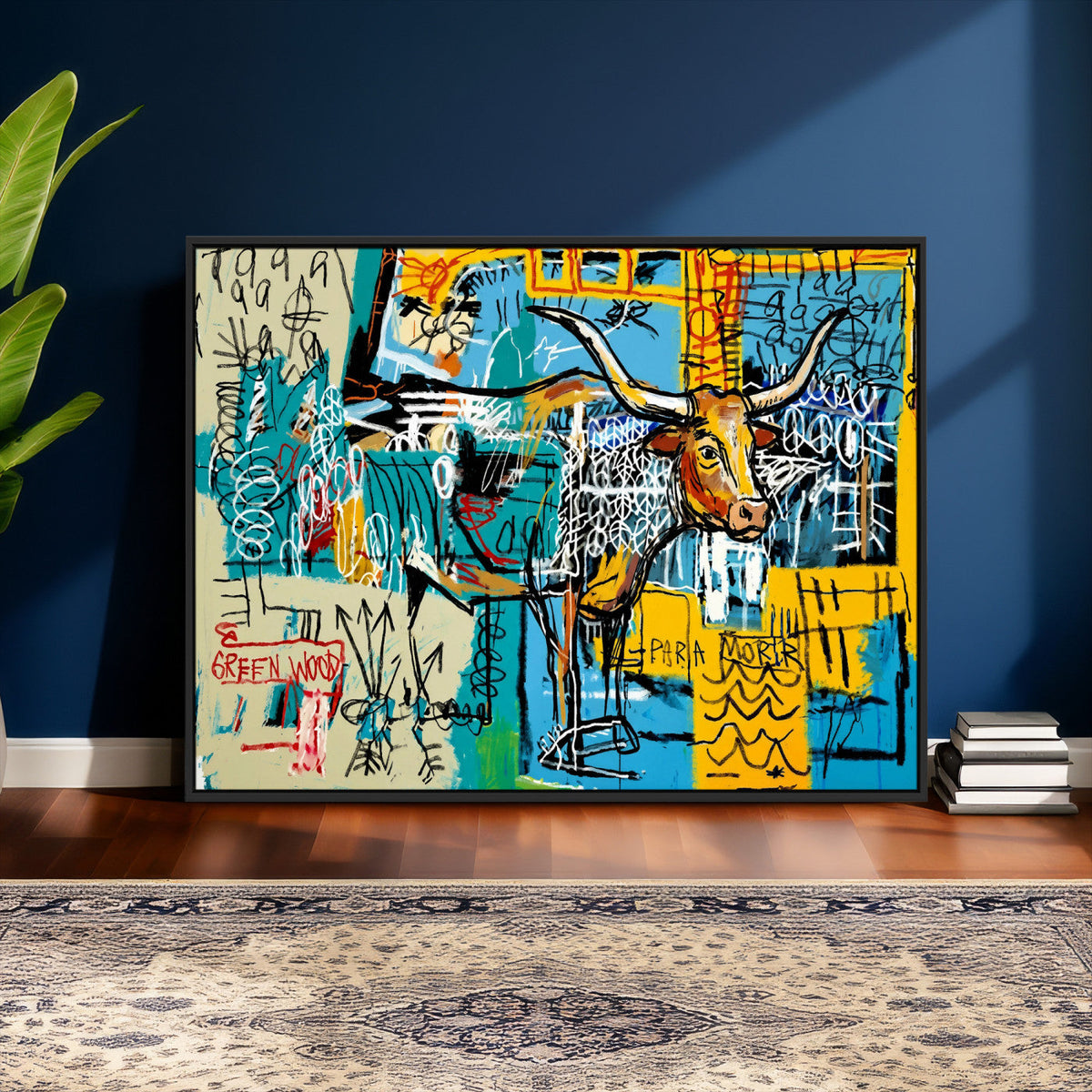 Basquiat Style Bird Bull Graffiti Wall Art Canvas Print,