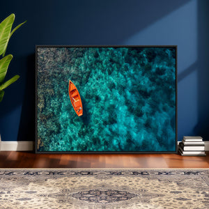 Turquoise Ocean Boat Wall Art Canvas Print