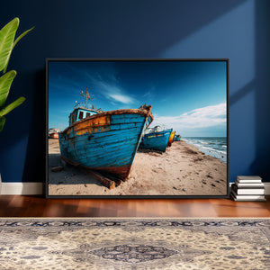 Coastal Fishing Boats Wall Art Canvas Print, Sunset Beach