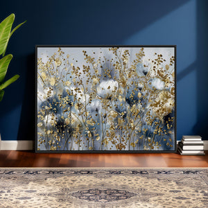 Abstract Floral Wall Art Canvas Print – Gold and Blue