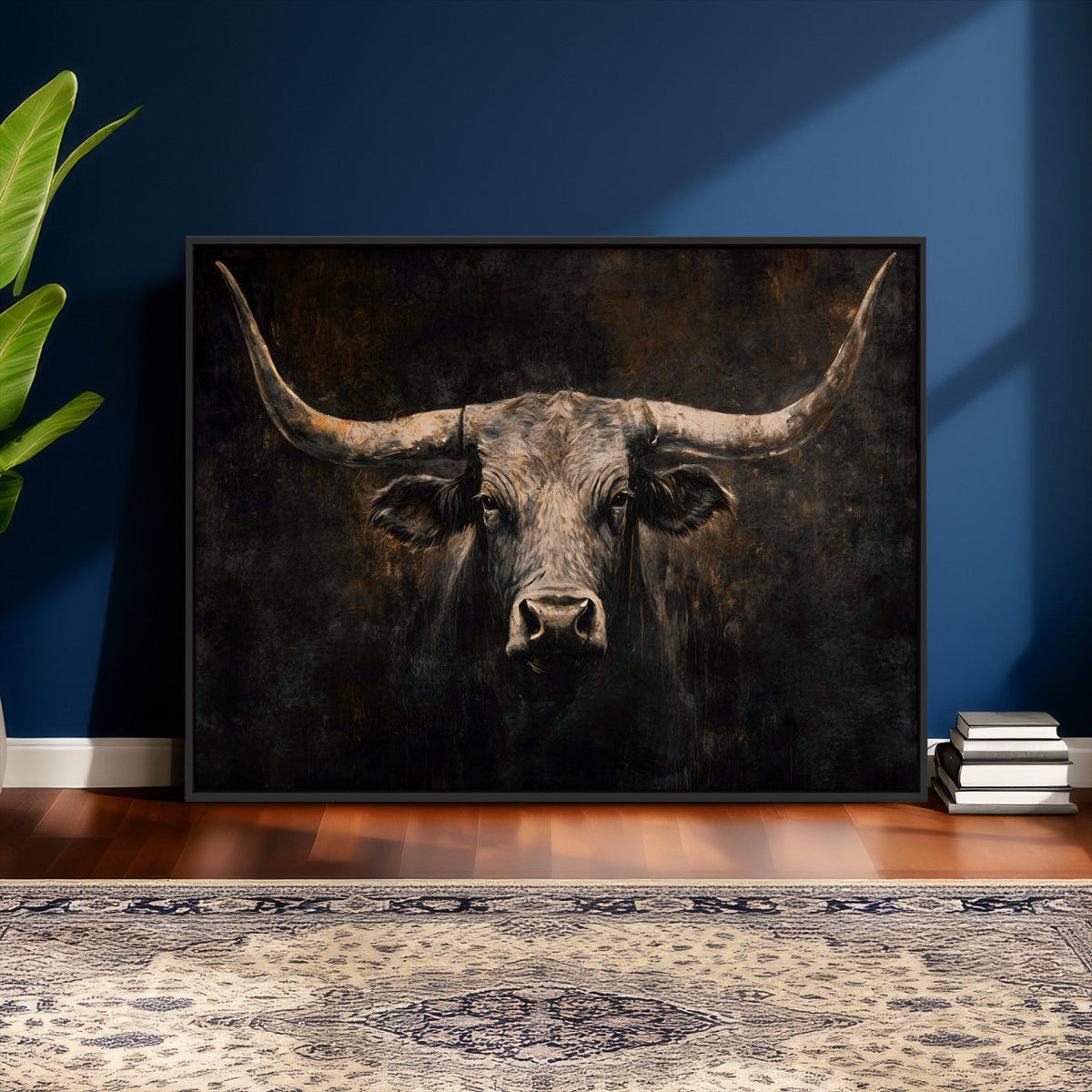 Vintage Longhorn Bull Wall Art Canvas Print – Rustic Western