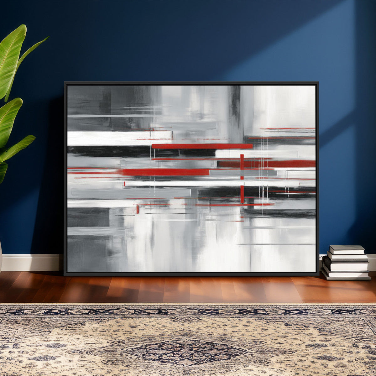 Gray Red Abstract Wall Art Canvas Print, Modern Abstract