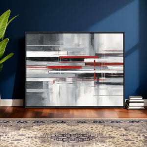 Gray Red Abstract Wall Art Canvas Print, Modern Abstract