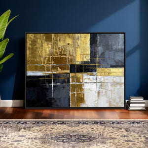Gold Navy Abstract Wall Art Canvas Print, Modern Luxury