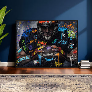 Graffiti American Football Player Street Art Wall Art Canvas