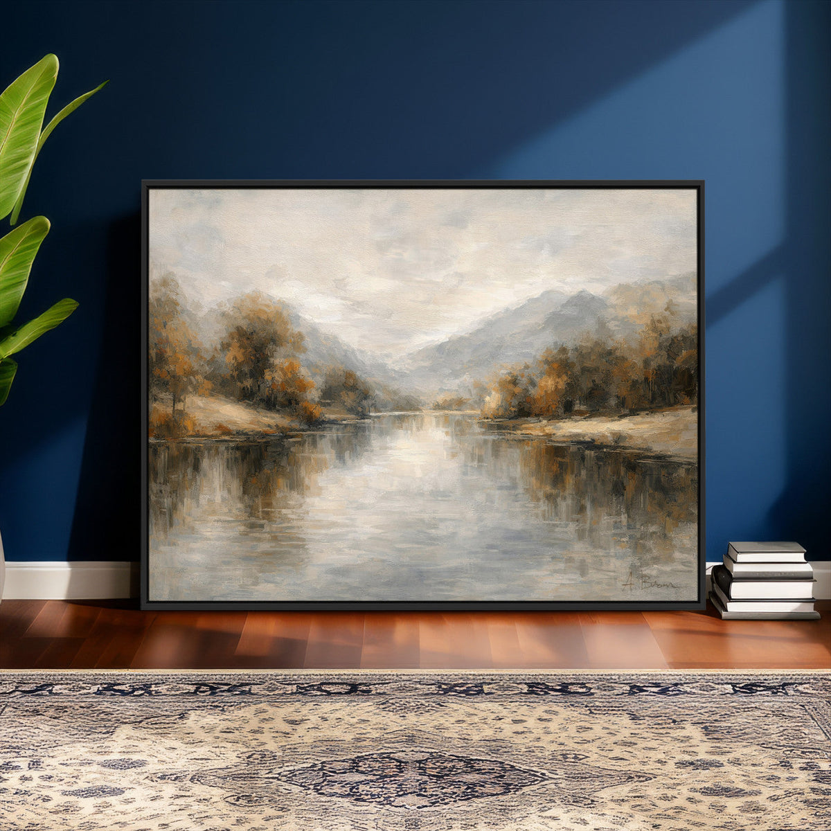 Neutral Abstract River Landscape Wall Art Canvas Print