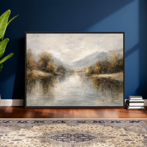 Neutral Abstract River Landscape Wall Art Canvas Print