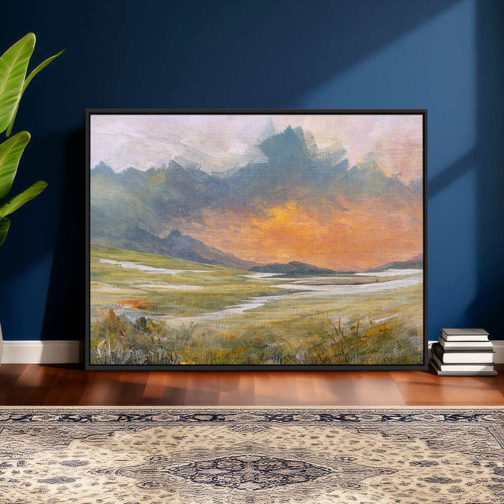 Mountain Sunset Wall Art Canvas Print Vintage Landscape