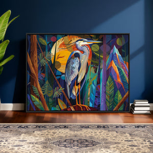Colorful Heron Wall Art Canvas Print Tropical Bird Abstract