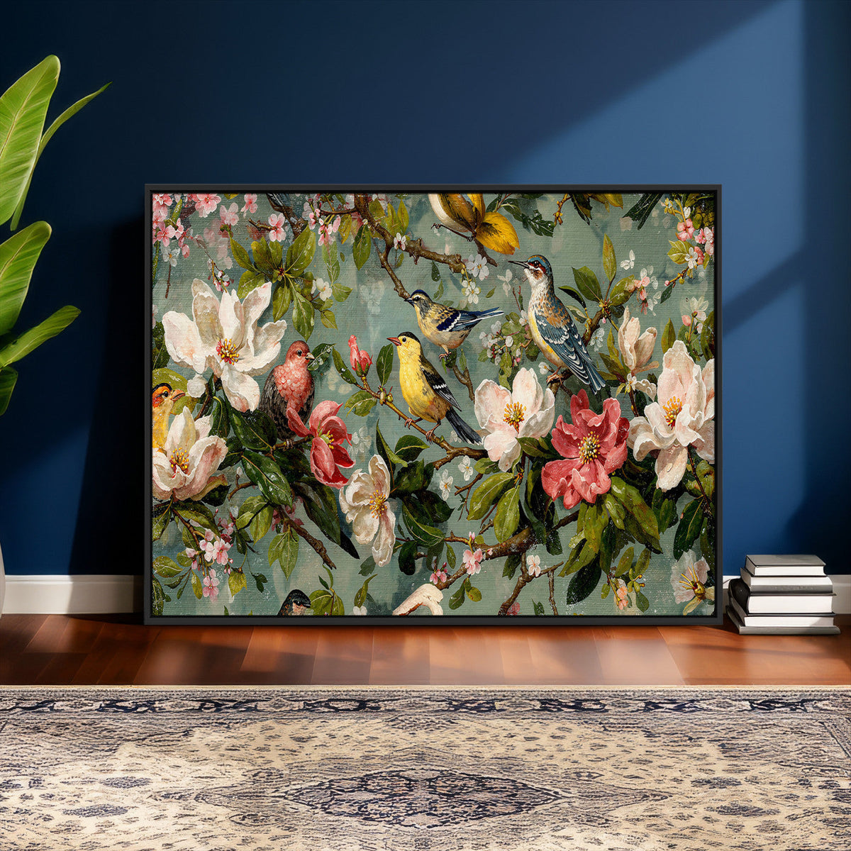 Vintage Birds and Flowers Wide Wall Art: Extra Large