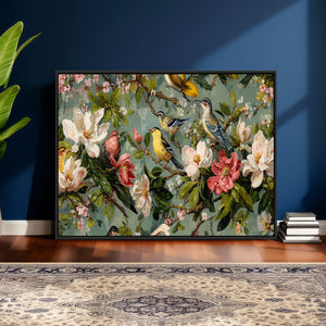 Vintage Birds and Flowers Wide Wall Art: Extra Large