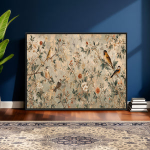 Vintage Birds and Flowers Wall Art Canvas Print, Botanical