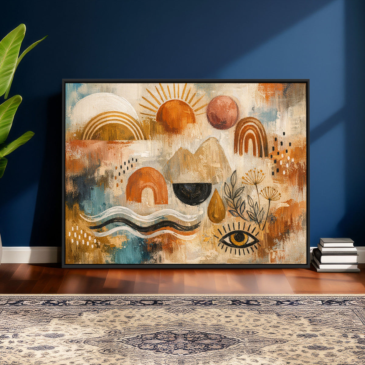 Geometric Boho Abstract Wall Art Canvas Print, Orange Blue