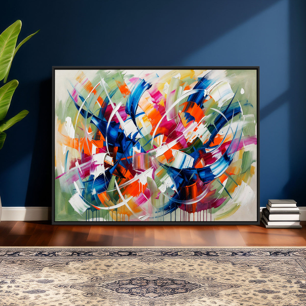 Geometric Abstract Wall Art Canvas Print, Orange Blue