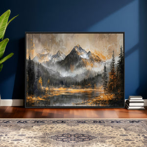 Mountain Lake Canvas Wall Art — Rustic Forest Landscape
