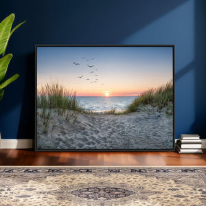Sandy Dune Path Sunset Canvas Wall Art — Seagulls Beach