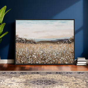 Neutral Wildflower Field Canvas Wall Art — Beige Earth Tone