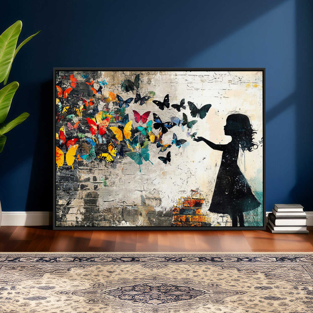 Banksy Butterfly Girl Wall Art Canvas Print, Framed Street