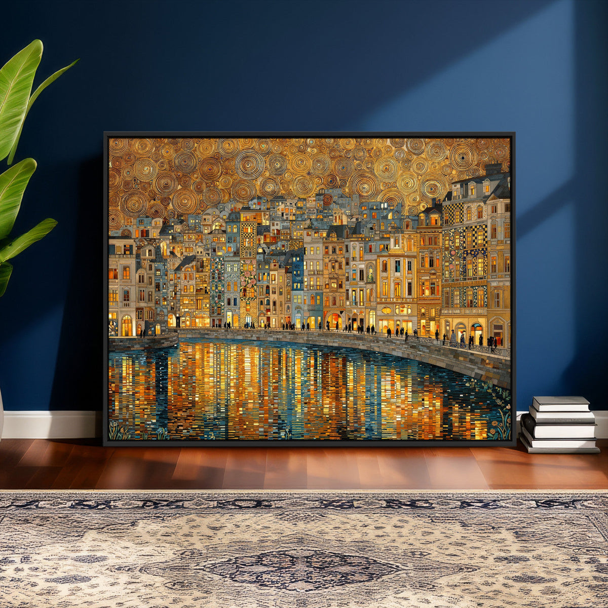 Gustav Klimt Golden Cityscape Wall Art Canvas Print, Framed