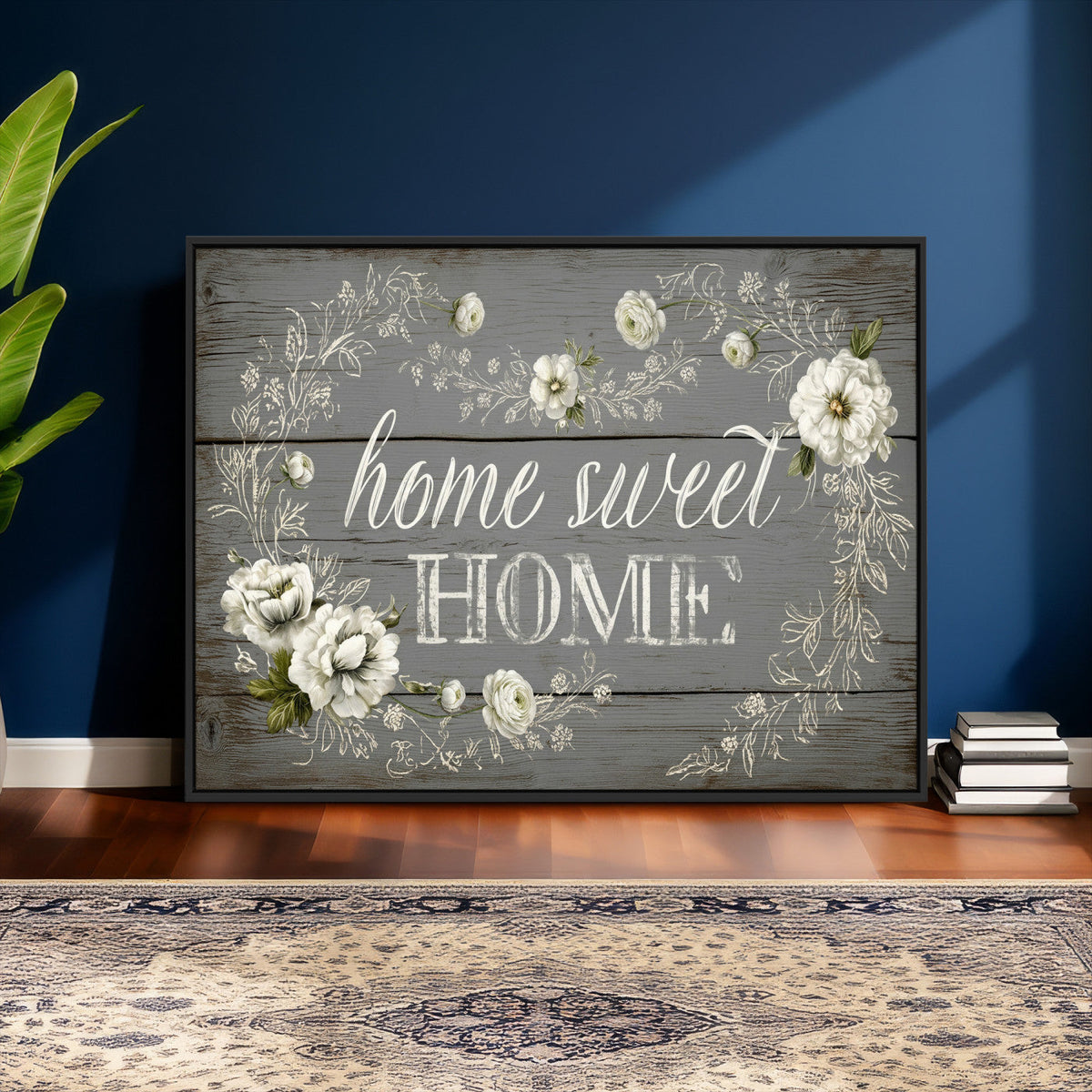 Home Sweet Home Wall Art Canvas Print, Floral Farmhouse
