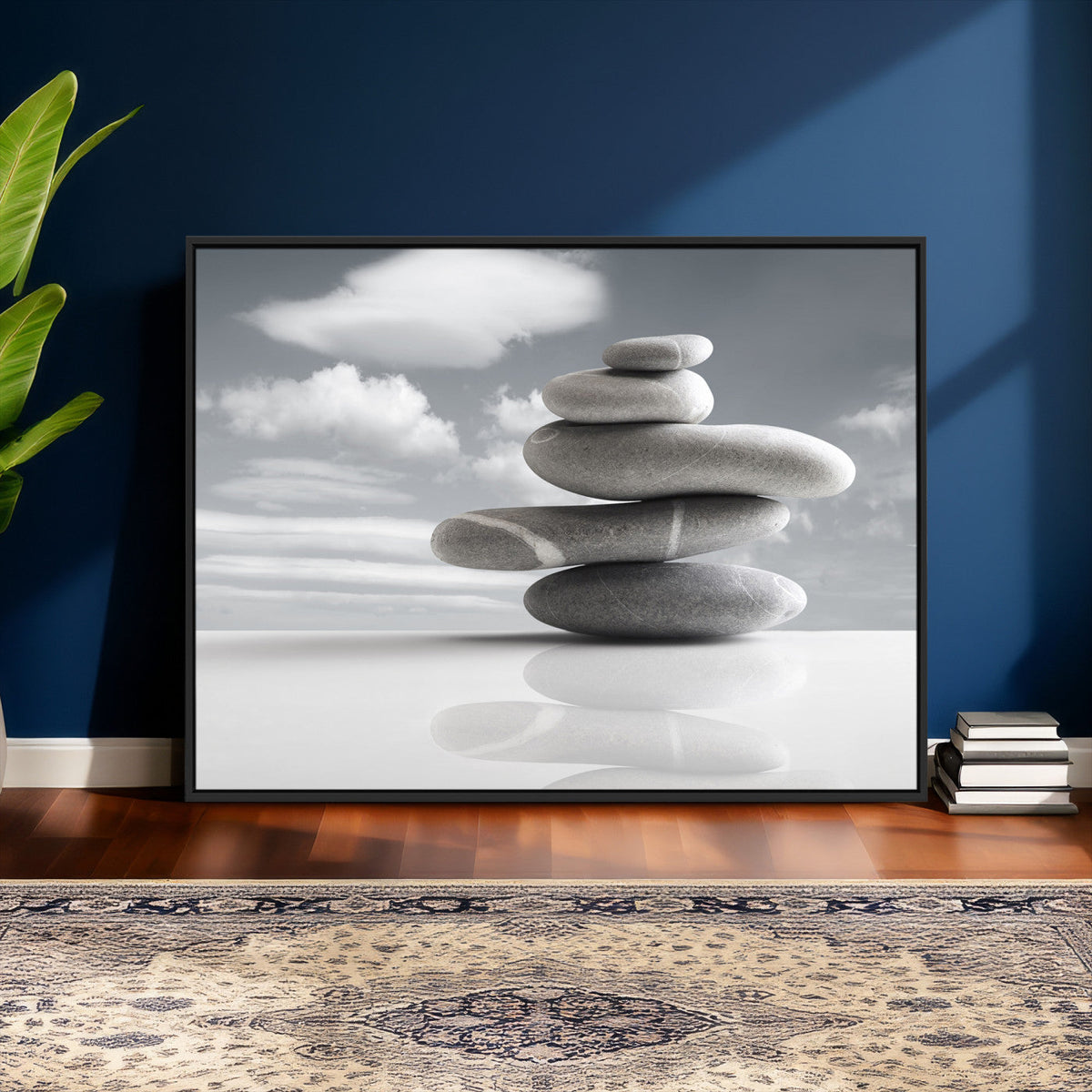 Zen Stone Wall Art Canvas Print, Balanced Rock Stack Framed