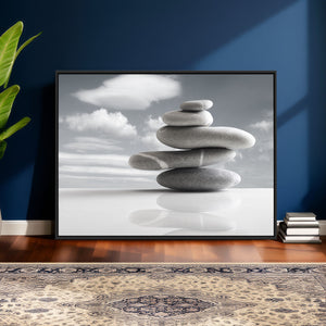 Zen Stone Wall Art Canvas Print, Balanced Rock Stack Framed