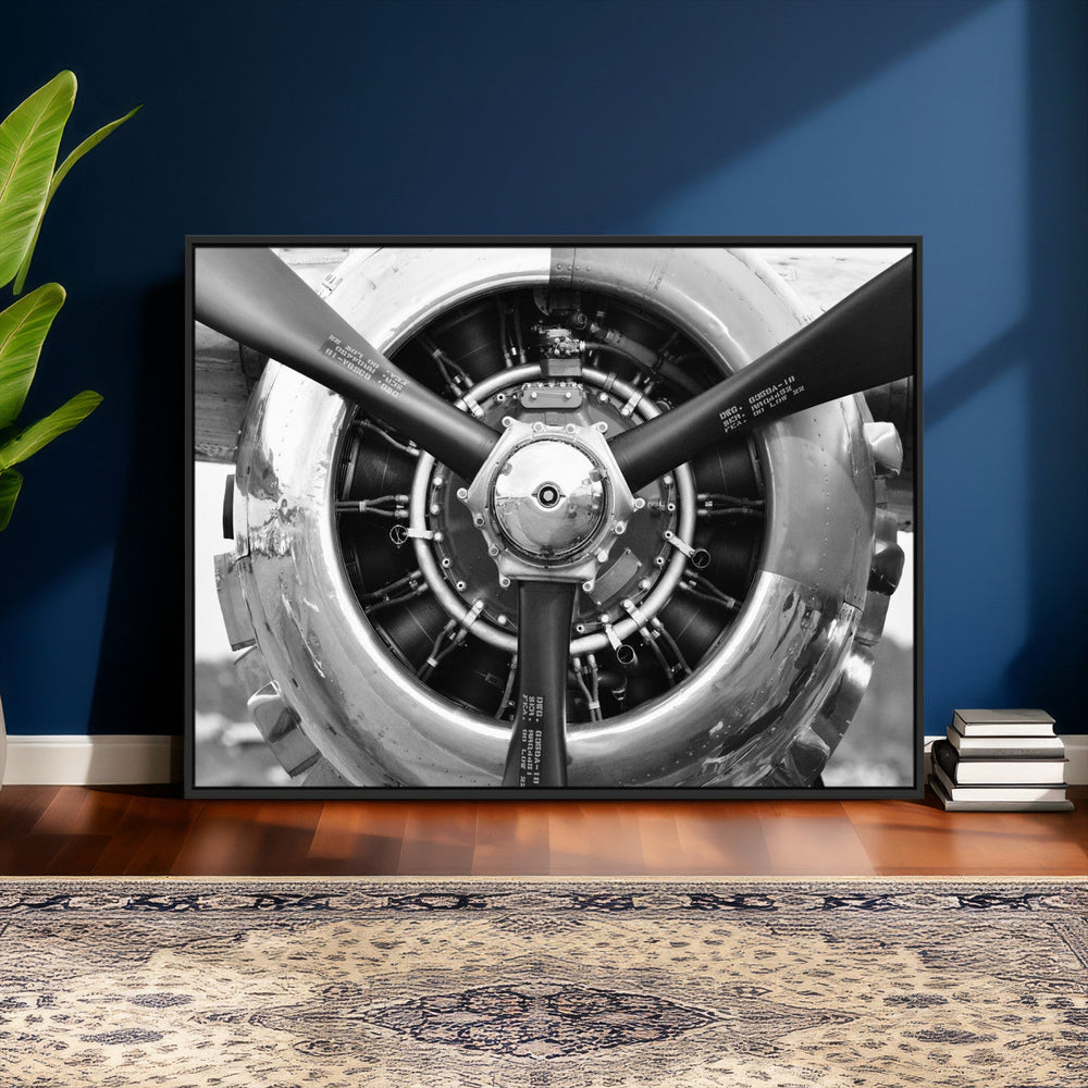 Vintage Propeller Plane Wall Art Canvas Print, Black and