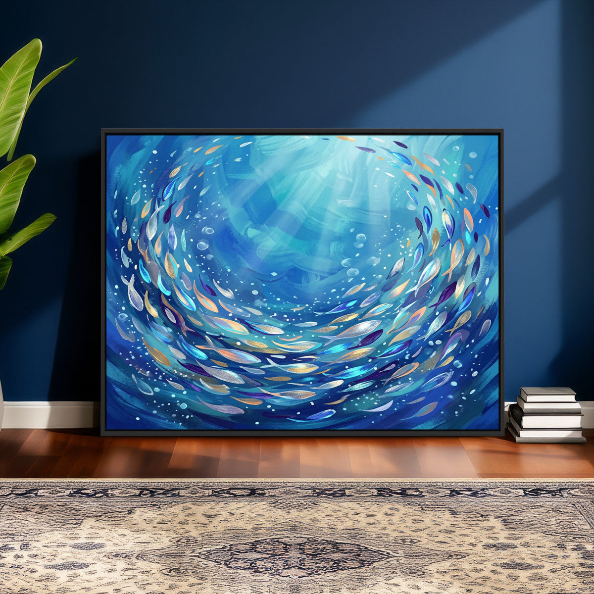 School of Fish Canvas Print | Blue Ocean Underwater Wall Art