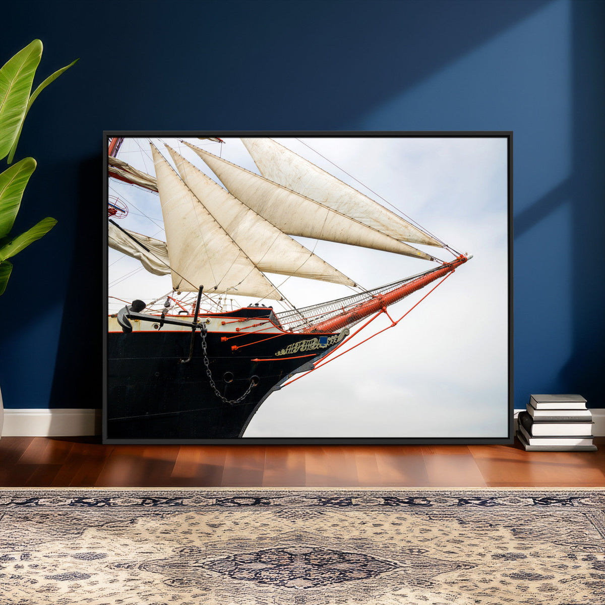 Sailboat Wall Art Canvas Print, Vintage Ship Bow Framed