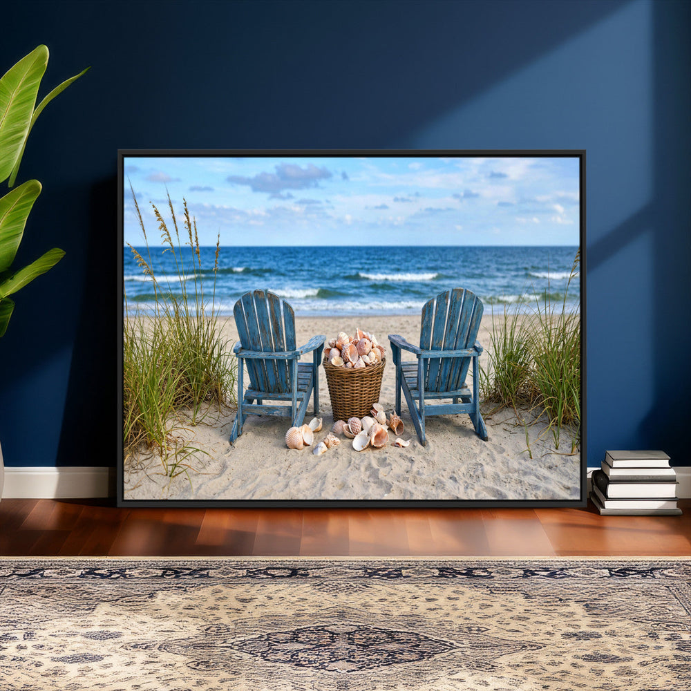 Large Beach Canvas Wall Art Coastal Adirondack Chairs Ocean