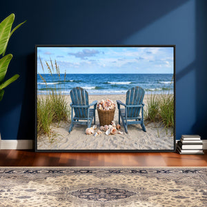 Large Beach Canvas Wall Art Coastal Adirondack Chairs Ocean