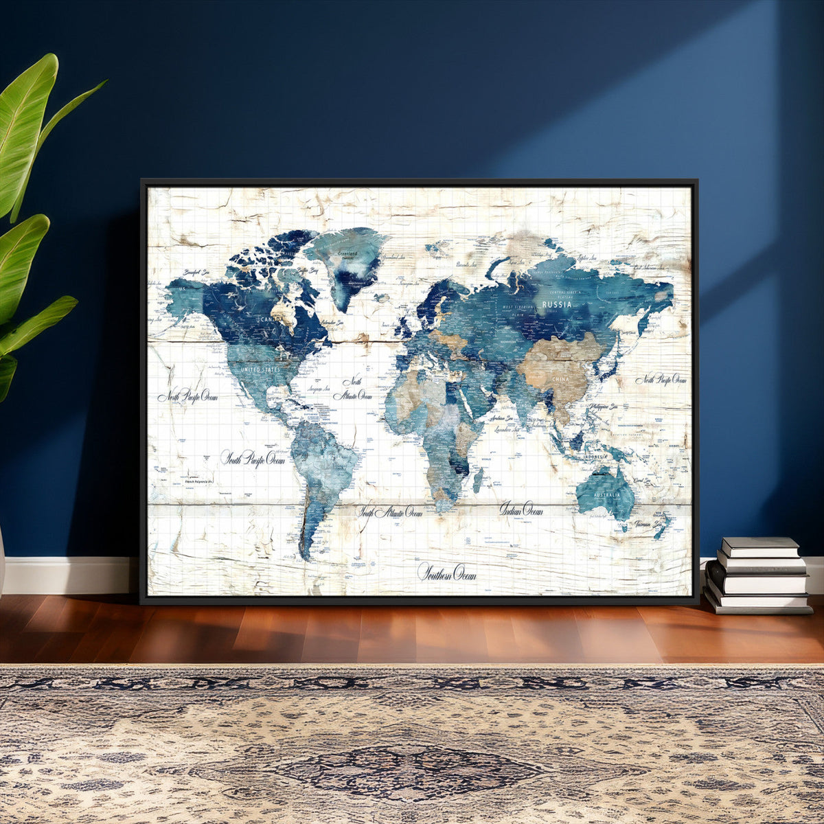 Watercolor World Map Canvas Wall Art Print – Abstract