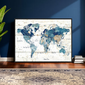 Watercolor World Map Canvas Wall Art Print – Abstract