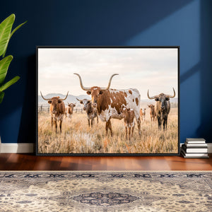 Texas Longhorn Canvas Wall Art, Rustic Farm Animal Photography Print, Farmhouse Country Decor, Western Ranch Art