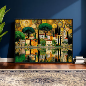 Gustav Klimt Golden Cityscape Wall Art Canvas Print,